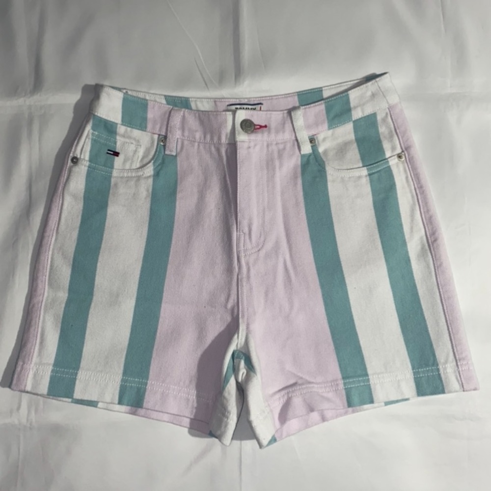NWT Tommy Jeans Striped Pastel High Rise Mom Jean Shorts